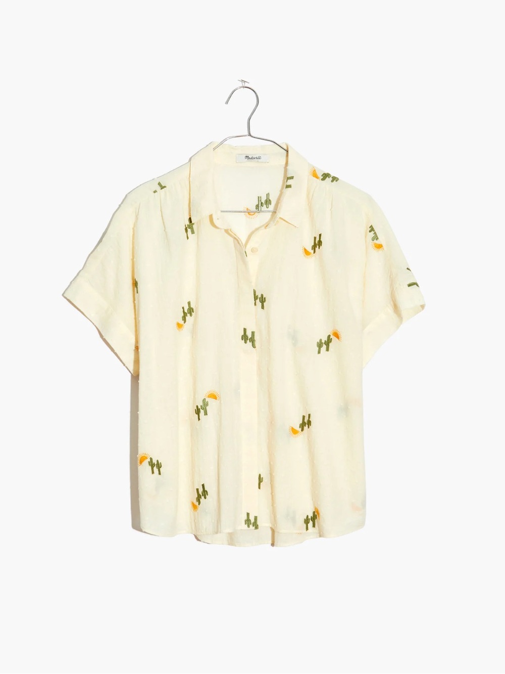 Madewell Cactus Embroidered Hilltop Shirt in Swiss Dot